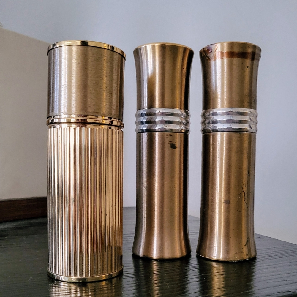 Vintage 3 Metal Cologne Bottles Coty Muse + Max Factor Primitif